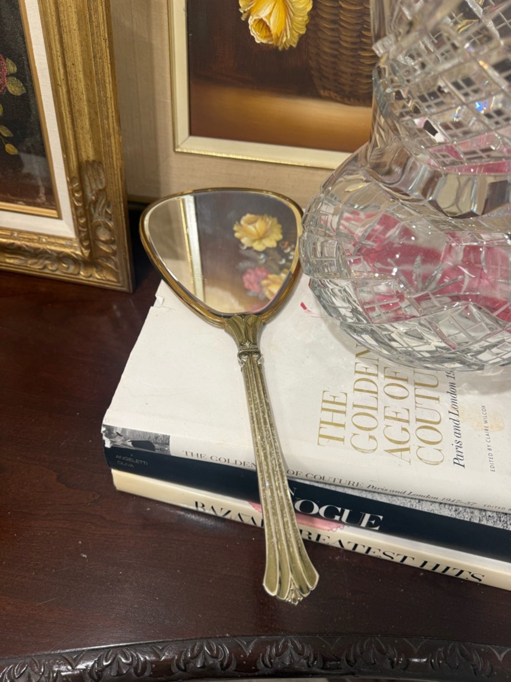 Antique-Style Handheld Mirror in Aged Brass